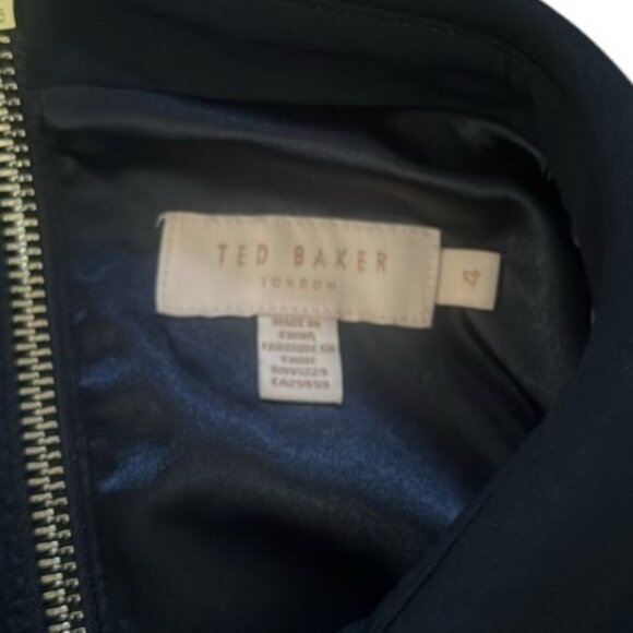 Ted Baker navy blue velvet sheer sleeves A-line flare skirt collar dress size 10 - Picture 11 of 12